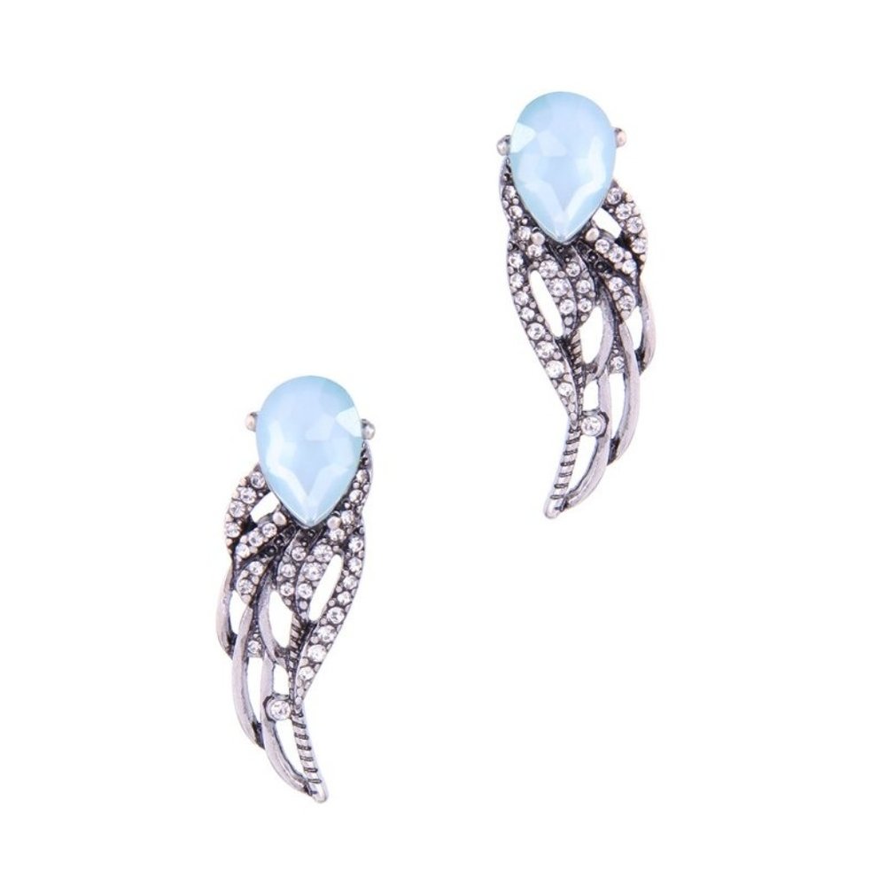 Aqua Gun Metal Silver Angel Wings  Earrings - Picture 3 of 3